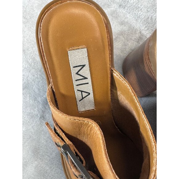 Mia womens shoes 8.5M Y2K Brown leather chunky mules heels 4" - Picture 6 of 16